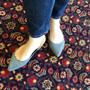 Anthropologie Women’s Grey Pointed Toe Slingback Flats with Buckle Strap